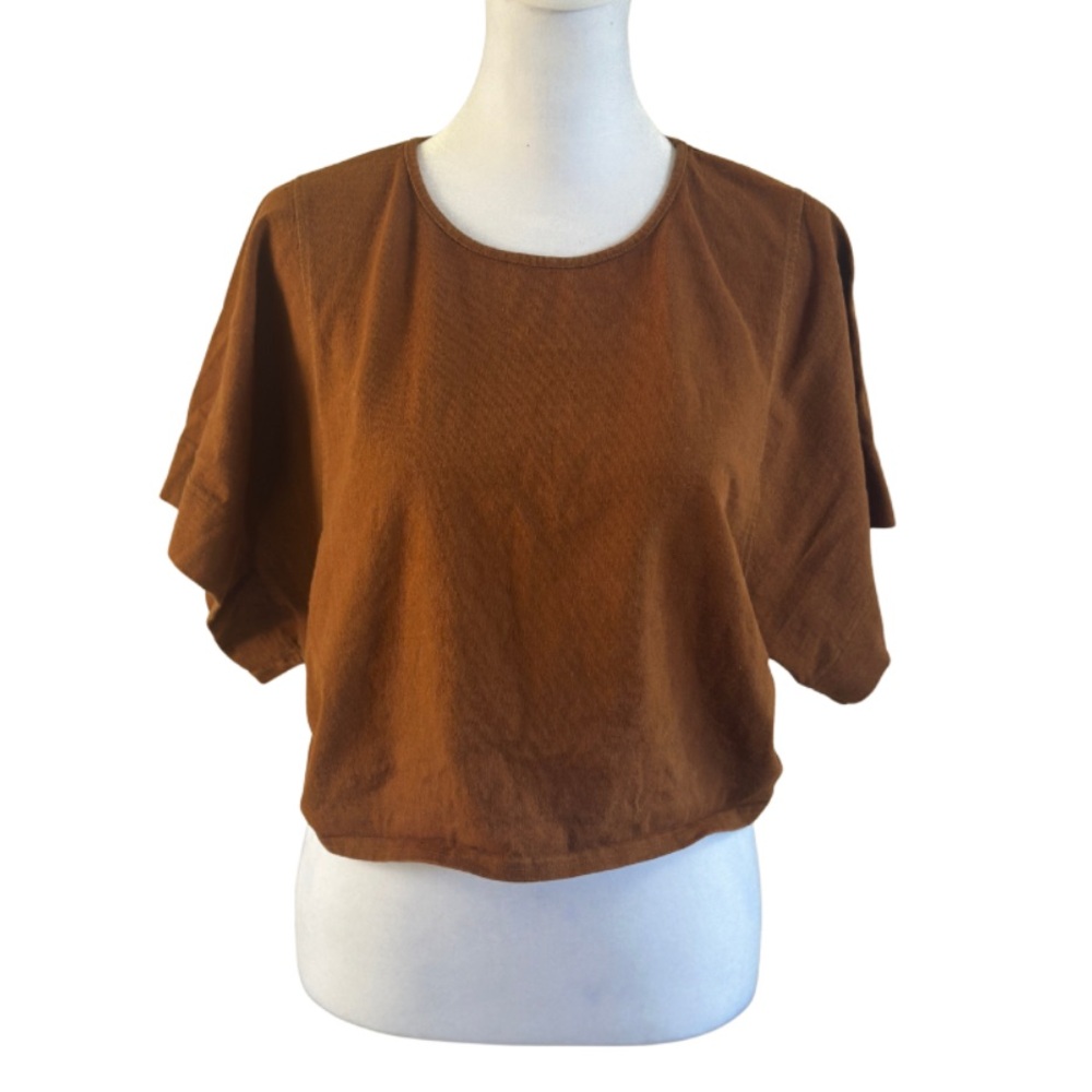 FP Beach by Free People Brown Cropped Short Sleeve Top